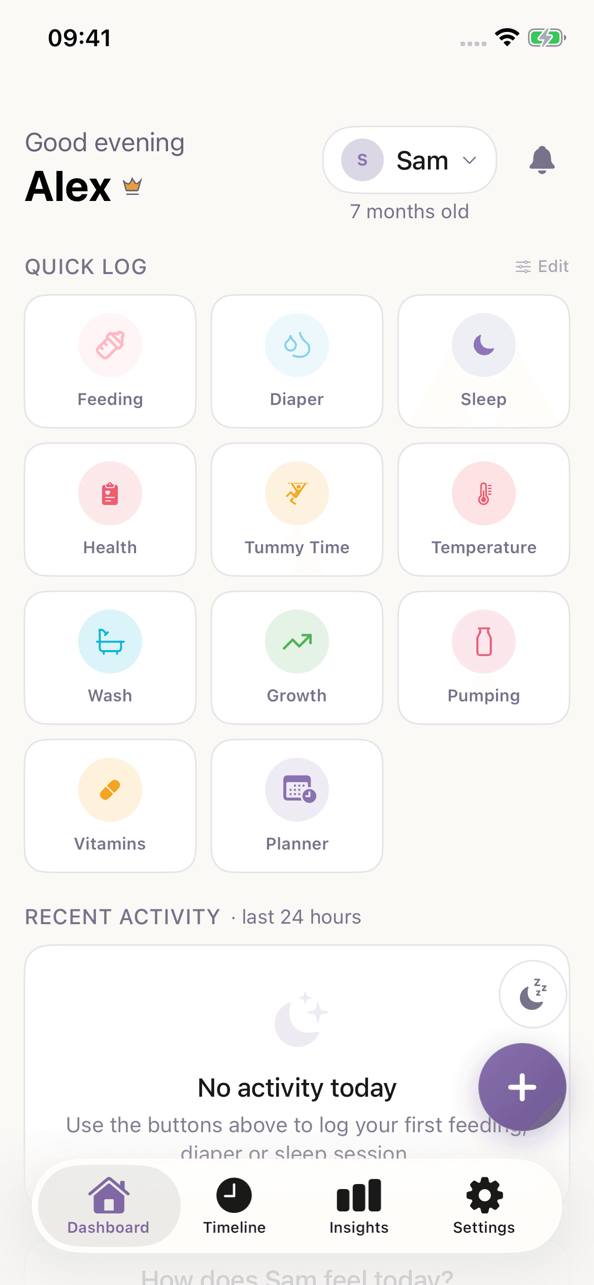 BabyNoel dashboard on iPhone