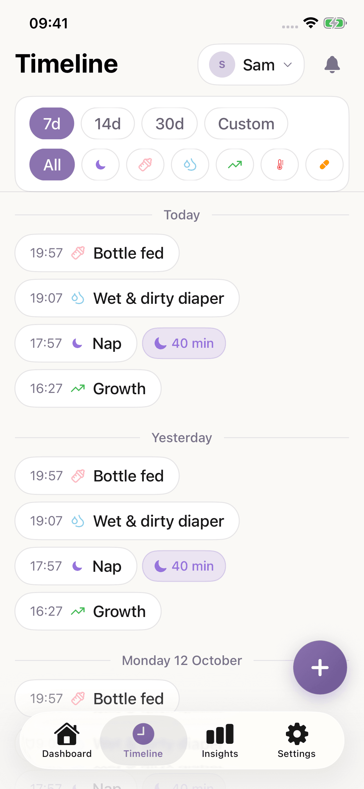BabyNoel timeline on iPhone