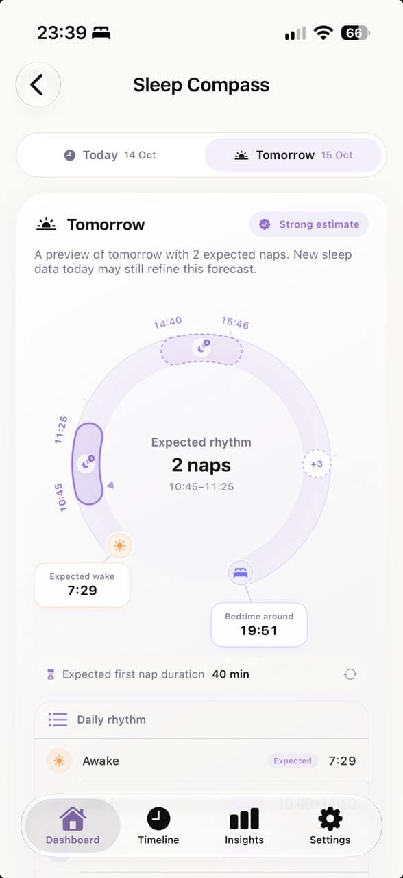 BabyNoel Sleep Compass with daily rhythm and expected sleep windows